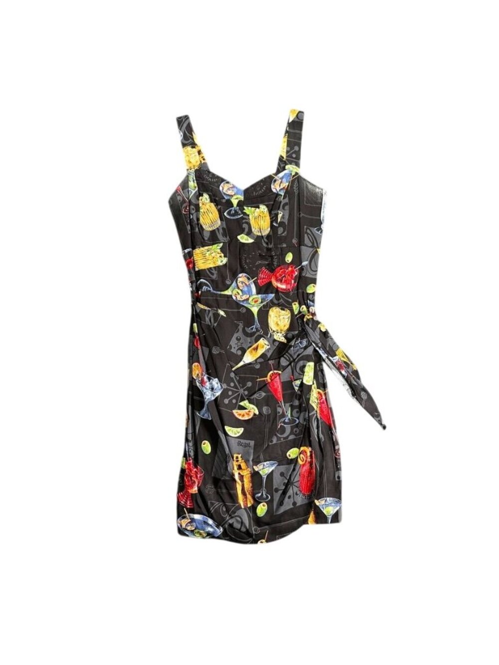 Vintage PARADISE FOUND Black Hawaiian Mini Dress Cocktail Happy Hour Size MEDIUM